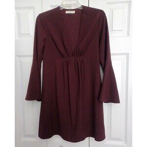 Halston Women's Low V Neck Long Sleeve Mini Tunic Dress Maroon Size 2